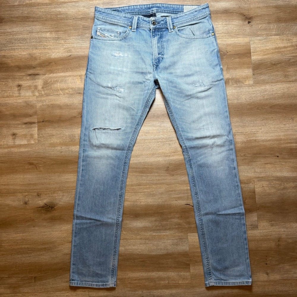 Diesel Thavar Jeans Mens 32x30 Light Wash Slim Skinny Distressed Stretch 0842H